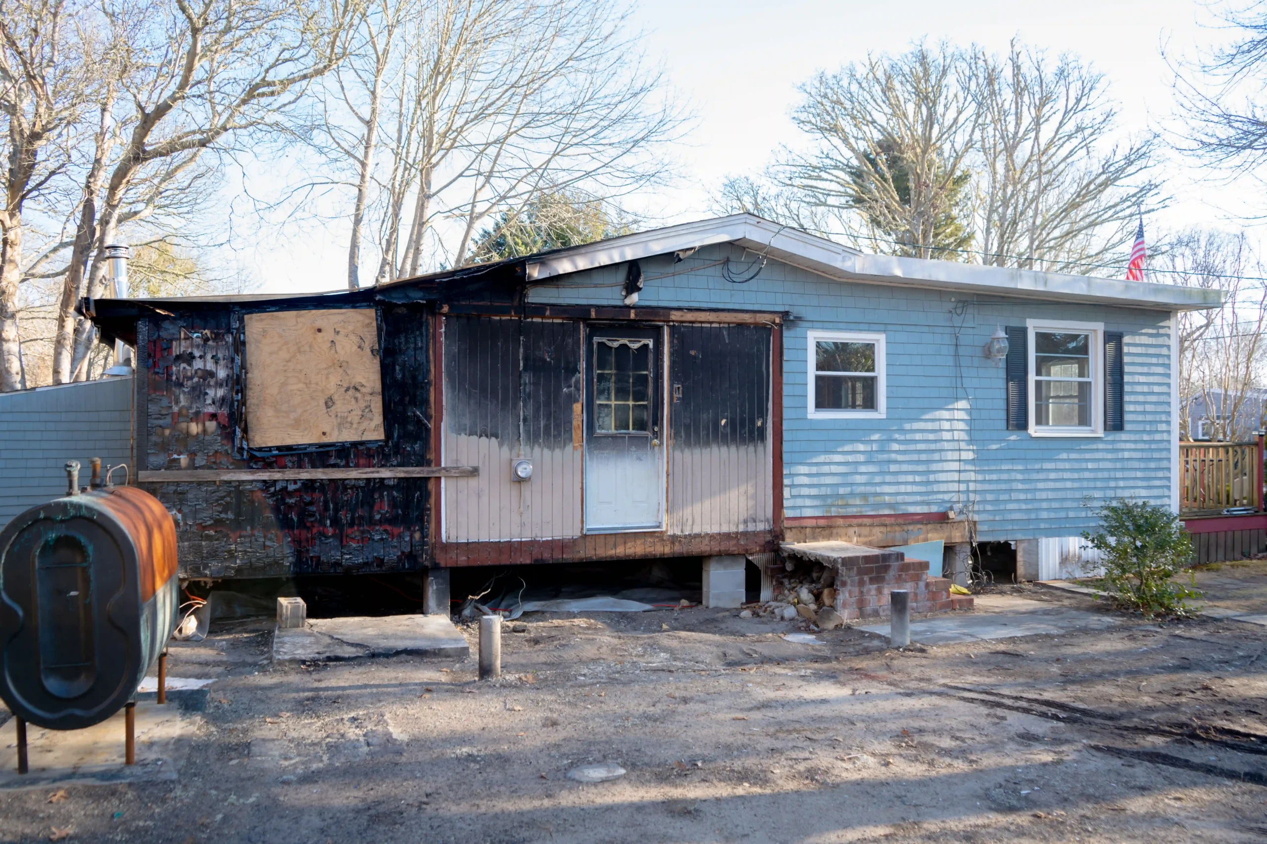 Fire damaged home before restoration - Southeastern Massachusetts