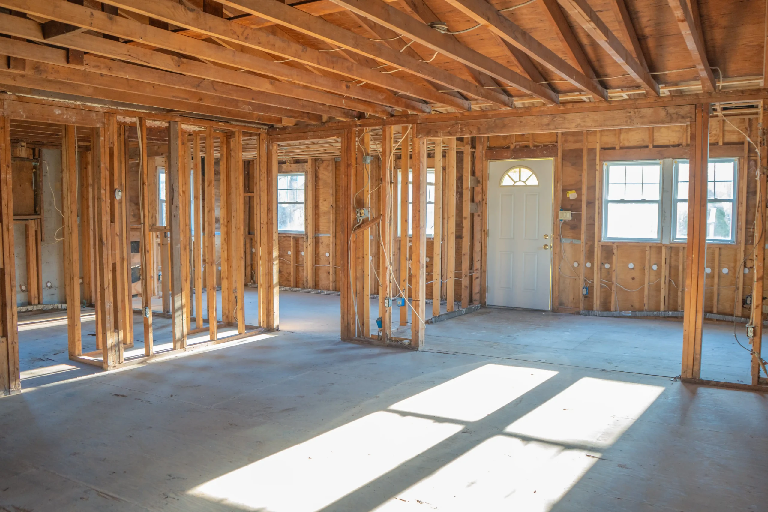 Interior gut to studs during fire damage tearout